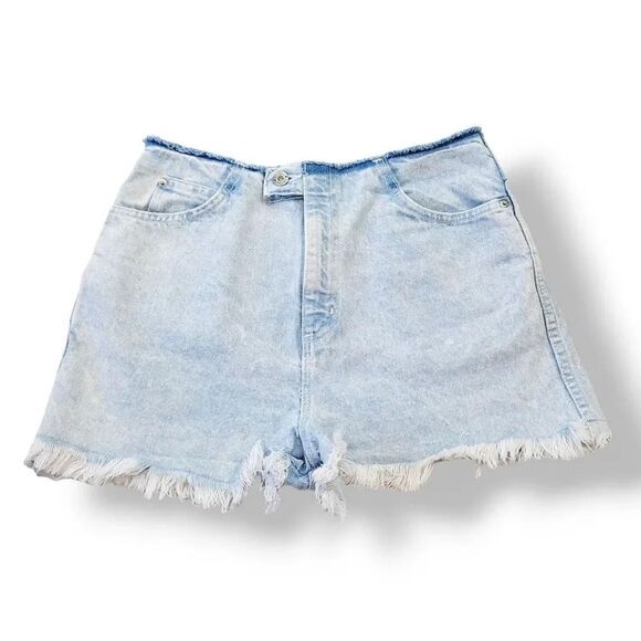 Vintage Bonjour Raw Hem Waist 100% Cotton Cut Off Denim Shorts in Light Wash - Picture 1 of 9